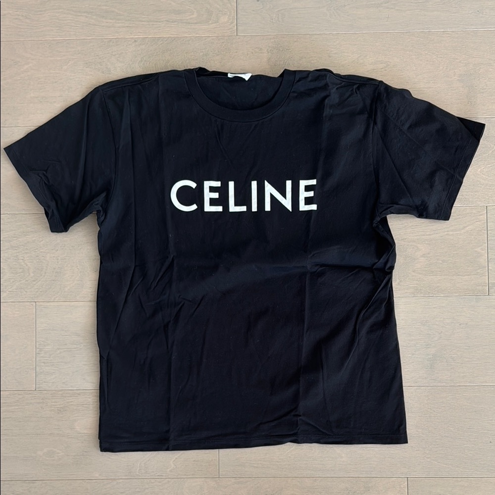 Celine Black Tee with White Logo